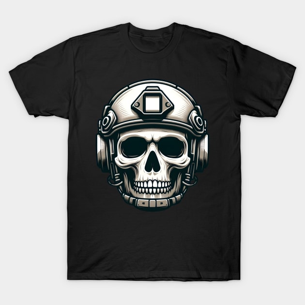 Tactical Skull Dominance Tee: Where Strength Meets Edgy Elegance T-Shirt by Rawlifegraphic